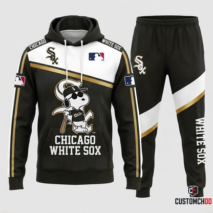 Chicago White Sox - Snoopy MLB 30-Team Fan Tracksuit Set - Hoodie & Jogger Pants (Snoopy baseball fan tracksuit hoodie and pants set)