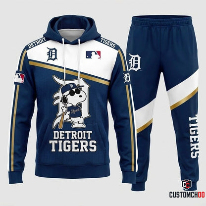 Detroit Tigers - Snoopy MLB 30-Team Fan Tracksuit Set - Hoodie & Jogger Pants (Snoopy baseball fan tracksuit hoodie and pants set)