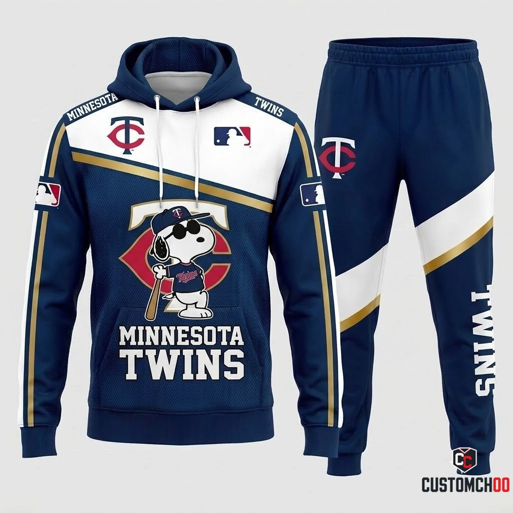 Minnesota Twins - Snoopy MLB 30-Team Fan Tracksuit Set - Hoodie & Jogger Pants (Snoopy baseball fan tracksuit hoodie and pants set)