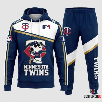 Minnesota Twins - Snoopy MLB 30-Team Fan Tracksuit Set - Hoodie & Jogger Pants (Snoopy baseball fan tracksuit hoodie and pants set)