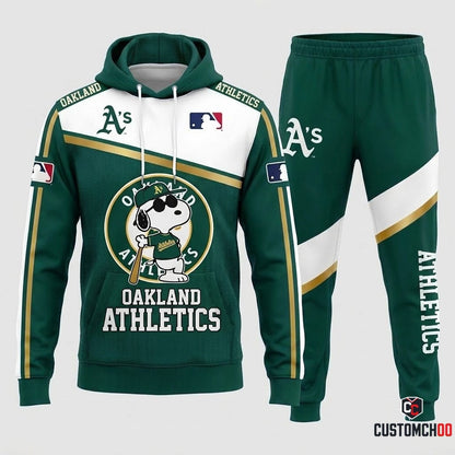 Oakland Athletics - Snoopy MLB 30-Team Fan Tracksuit Set - Hoodie & Jogger Pants (Snoopy baseball fan tracksuit hoodie and pants set)