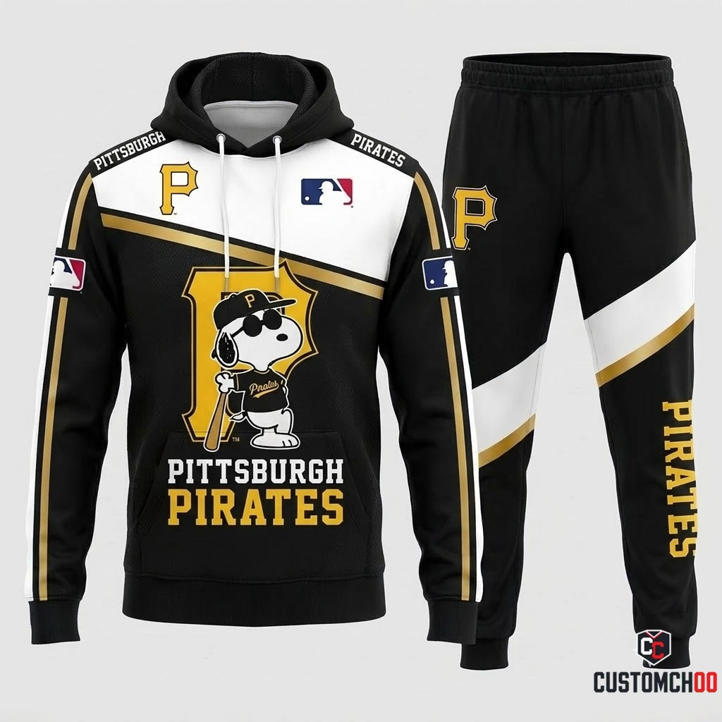 Pittsburgh Pirates - Snoopy MLB 30-Team Fan Tracksuit Set - Hoodie & Jogger Pants (Snoopy baseball fan tracksuit hoodie and pants set)