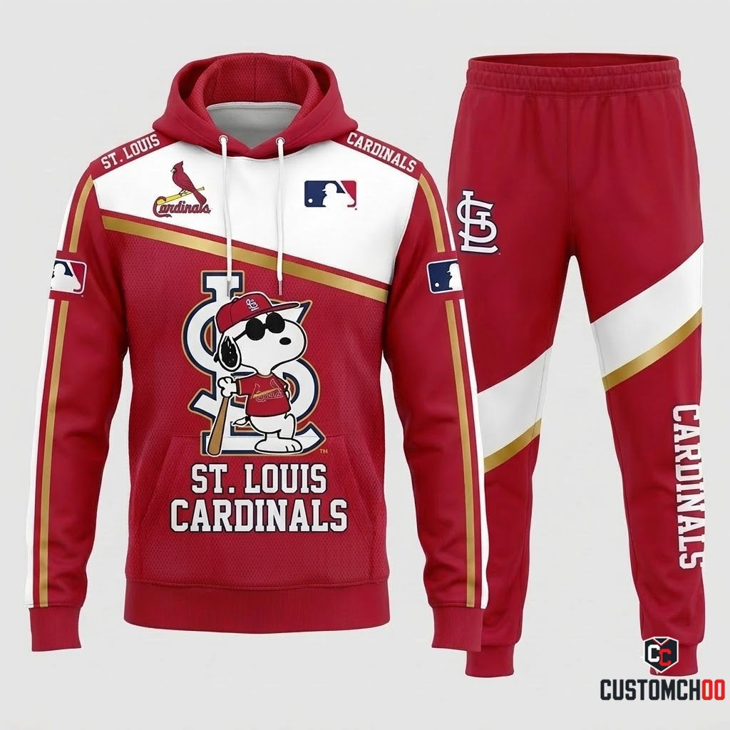 St. Louis Cardinals - Snoopy MLB 30-Team Fan Tracksuit Set - Hoodie & Jogger Pants (Snoopy baseball fan tracksuit hoodie and pants set)