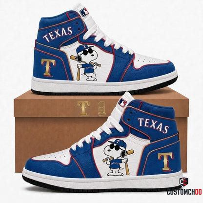 Texas Rangers - Snoopy MLB 30-Team Fan Canvas High Top Sneakers (Snoopy baseball fan canvas high top sneakers)