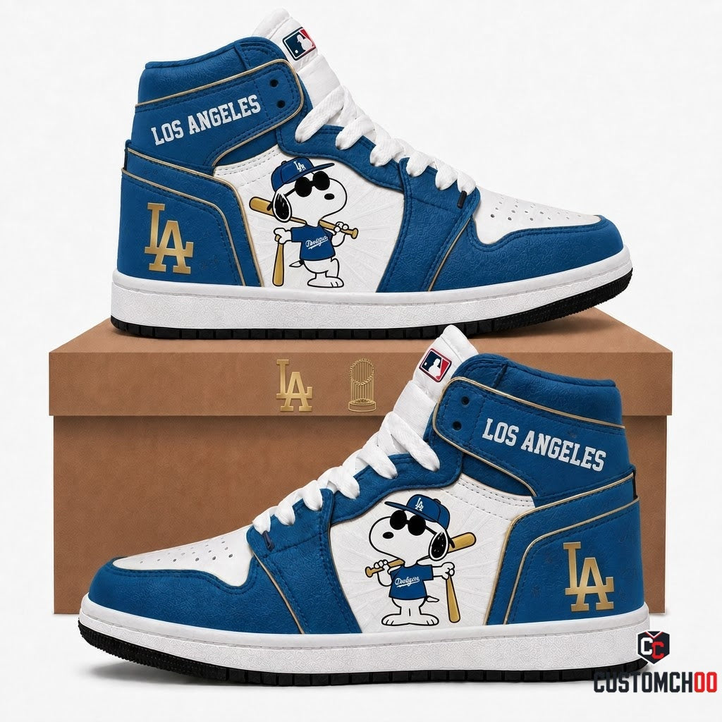 Los Angeles Dodgers - Snoopy MLB 30-Team Fan Canvas High Top Sneakers (Snoopy baseball fan canvas high top sneakers)