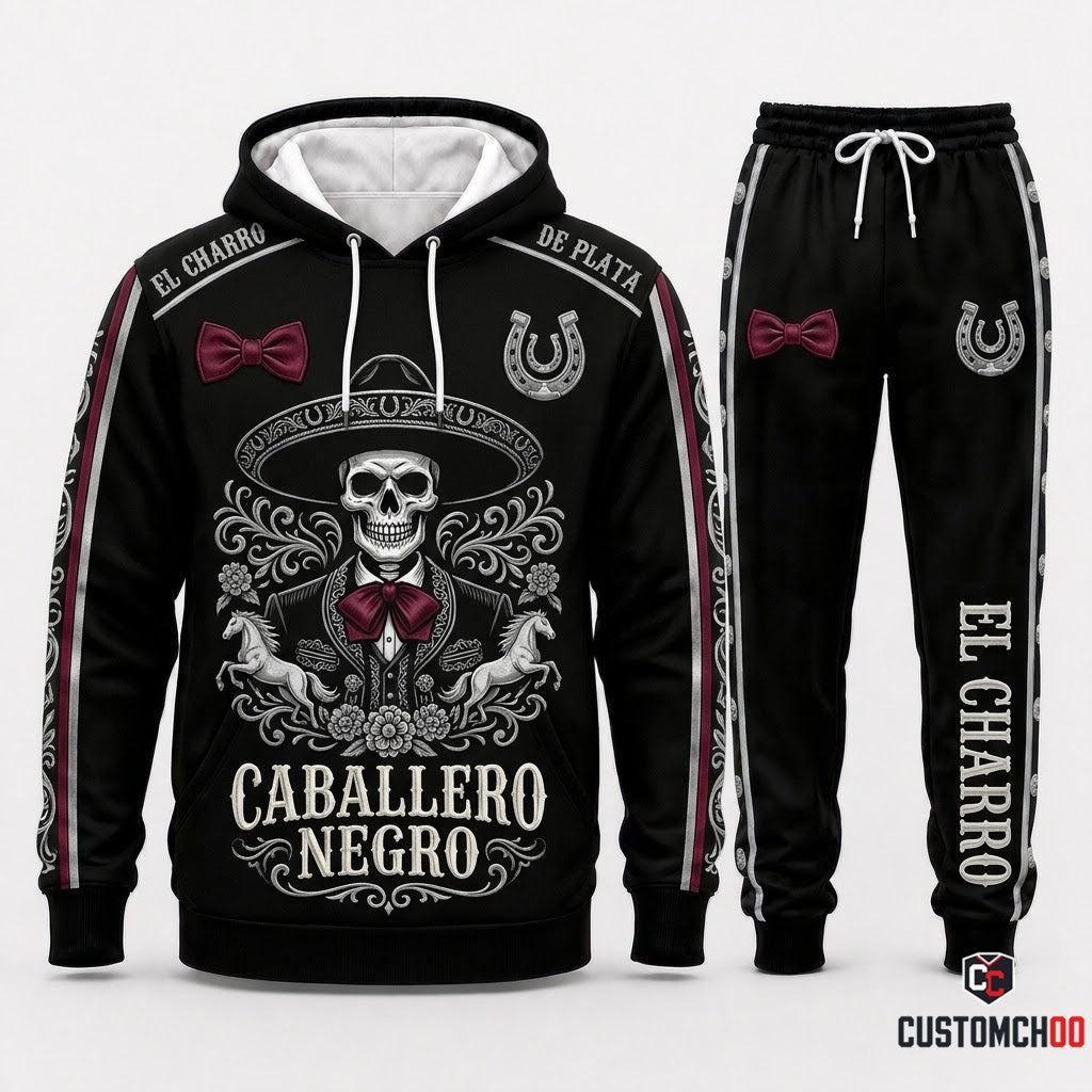El Charro Negro - Día de los Muertos Authentic Heritage Tracksuit Set - Hoodie & Jogger Pants (tracksuit hoodie and jogger pants set)