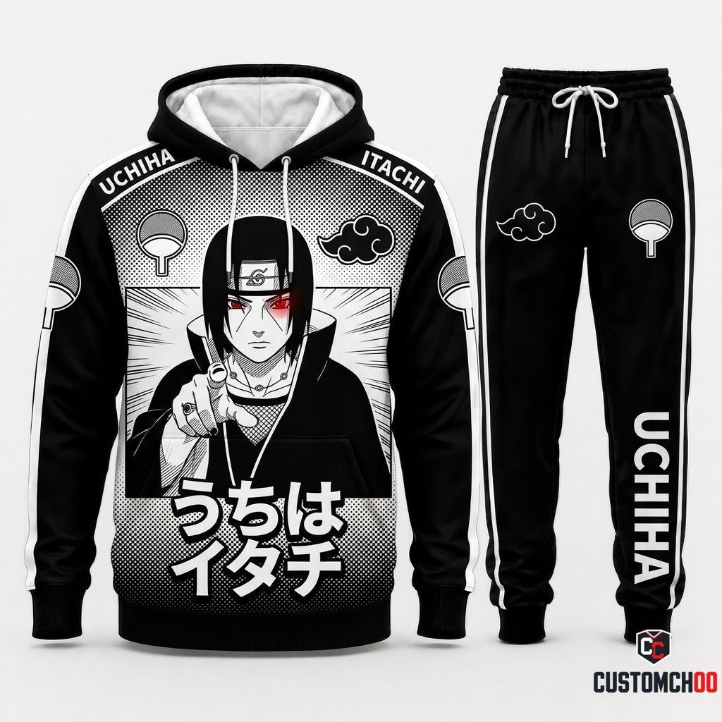 Itachi Uchiha Anime Tracksuit Set - Hoodie & Jogger Pants - 06. Manga Screentone