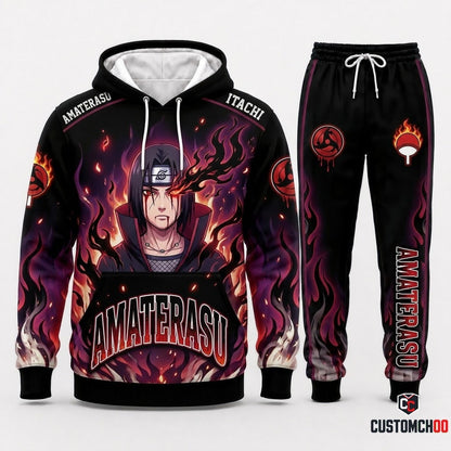 Itachi Uchiha Anime Tracksuit Set - Hoodie & Jogger Pants - 07. Amaterasu Flame