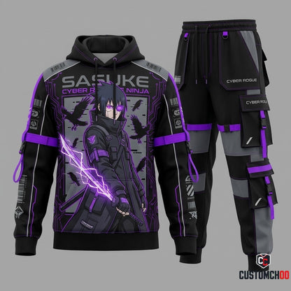 Sasuke Uchiha Anime Tracksuit Set - Hoodie & Jogger Pants - 02. Cyber Techwear