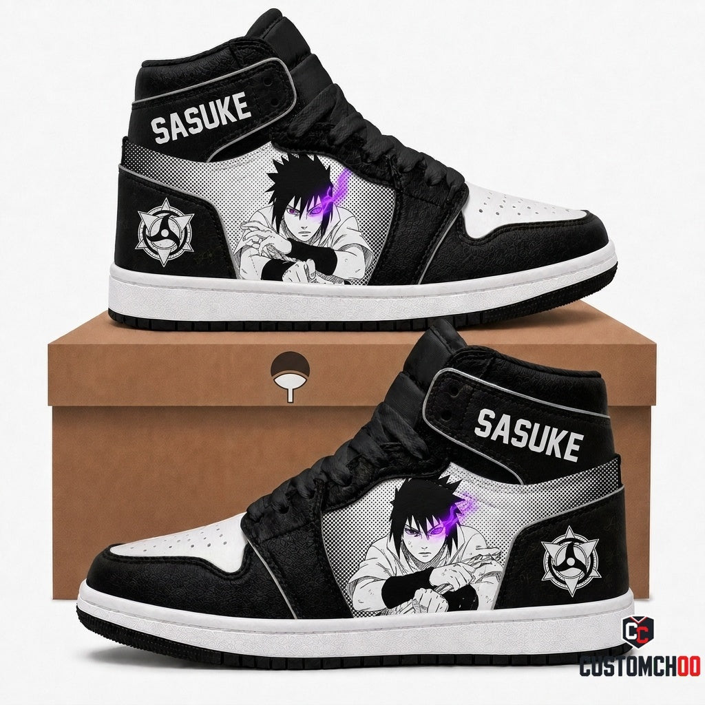 Sasuke Uchiha Anime Canvas High Top Sneakers - 06. Manga Screentone