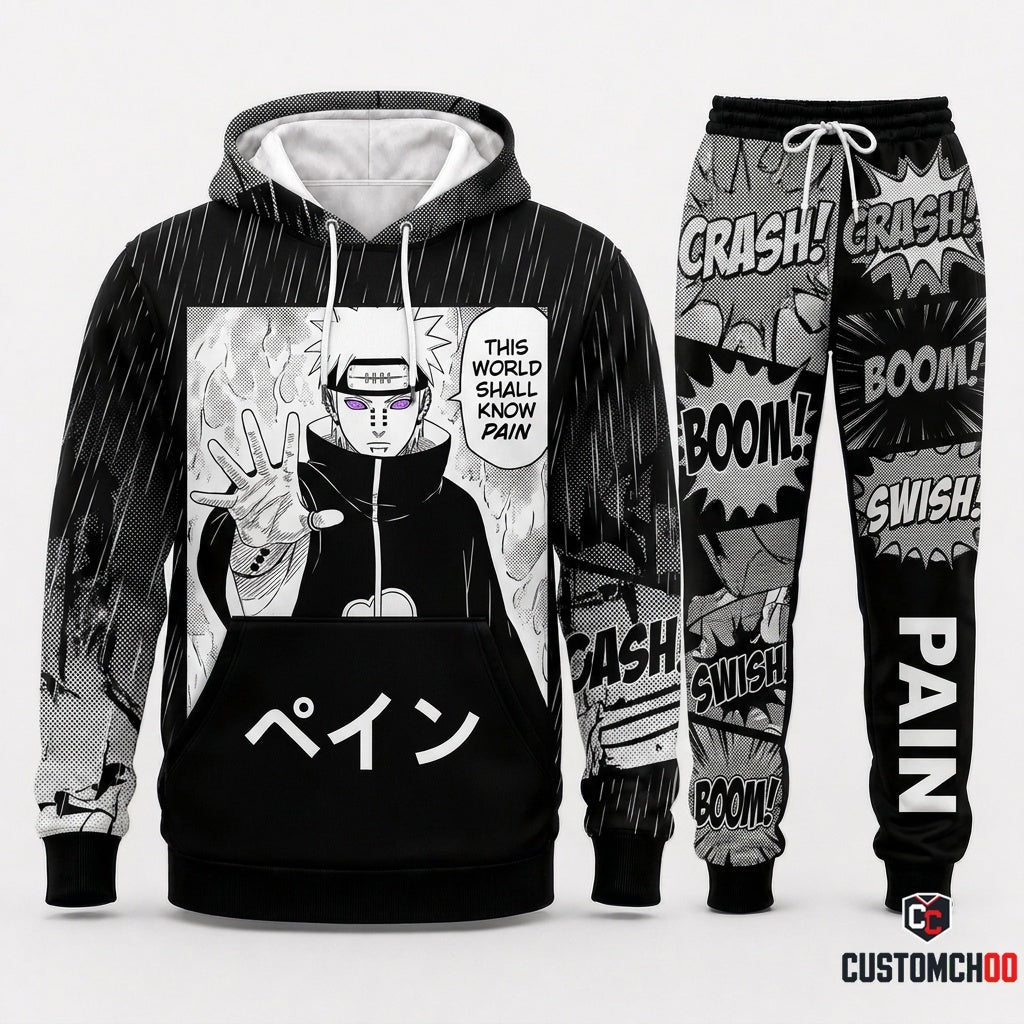 Pain (Nagato) Anime Tracksuit Set - Hoodie & Jogger Pants - 06. Manga Screentone