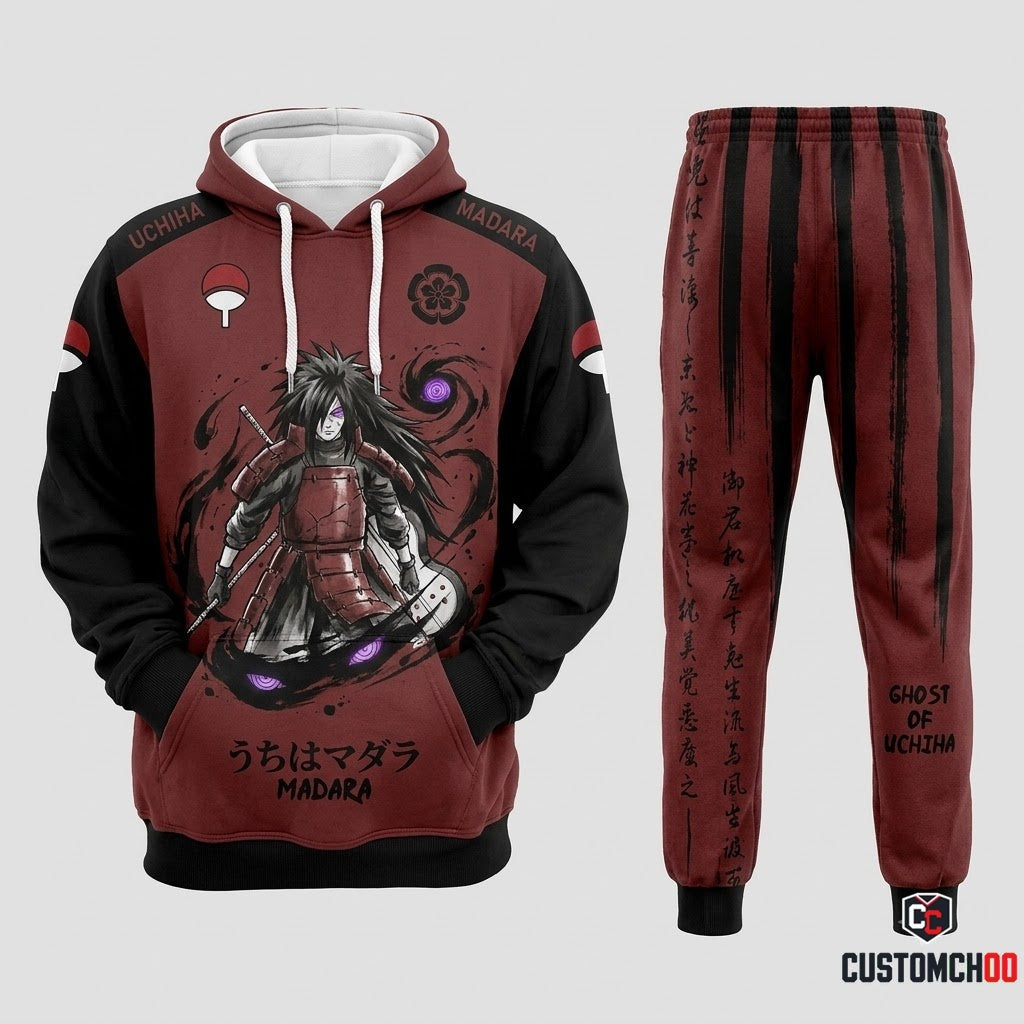 Madara Uchiha Anime Tracksuit Set - Hoodie & Jogger Pants - 01. Sumie Warrior