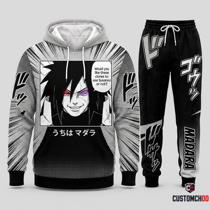 Madara Uchiha Anime Tracksuit Set - Hoodie & Jogger Pants - 06. Manga Screentone