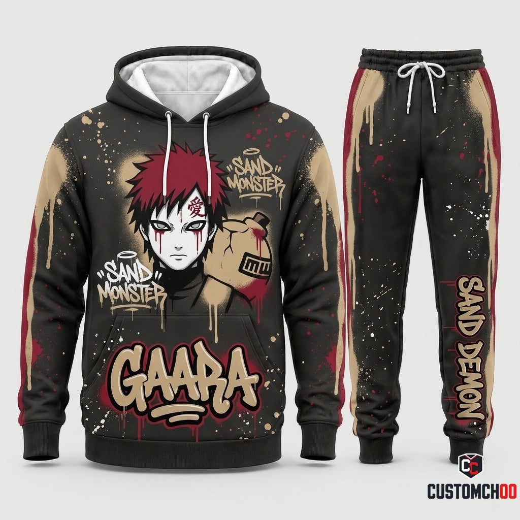 Gaara of the Sand Anime Tracksuit Set - Hoodie & Jogger Pants - 08. Street Graffiti