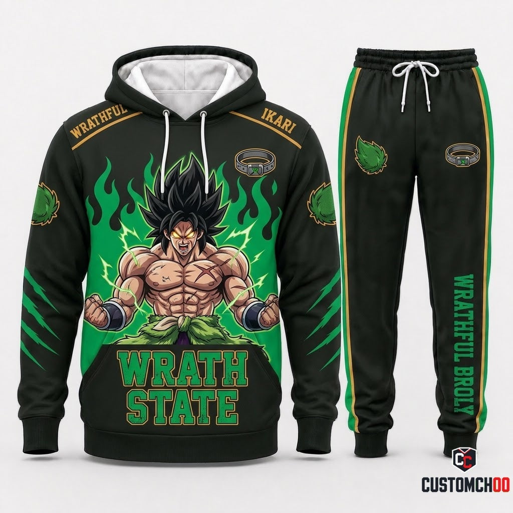 Broly Legendary Super Saiyan Anime Tracksuit Set - Hoodie & Jogger Pants - 02. Wrathful Green Flame