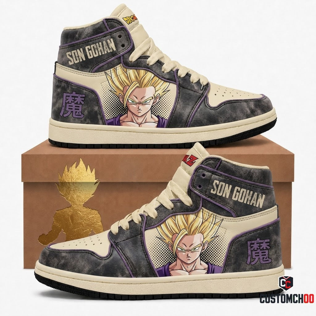 Gohan SSJ2 & Beast Anime Canvas High Top Sneakers - 06. Vintage Bootleg
