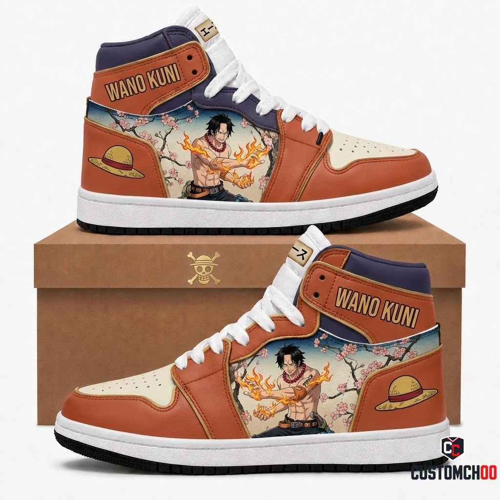 Portgas D. Ace Fire Fist Anime Canvas High Top Sneakers - 03. Wano Ukiyoe