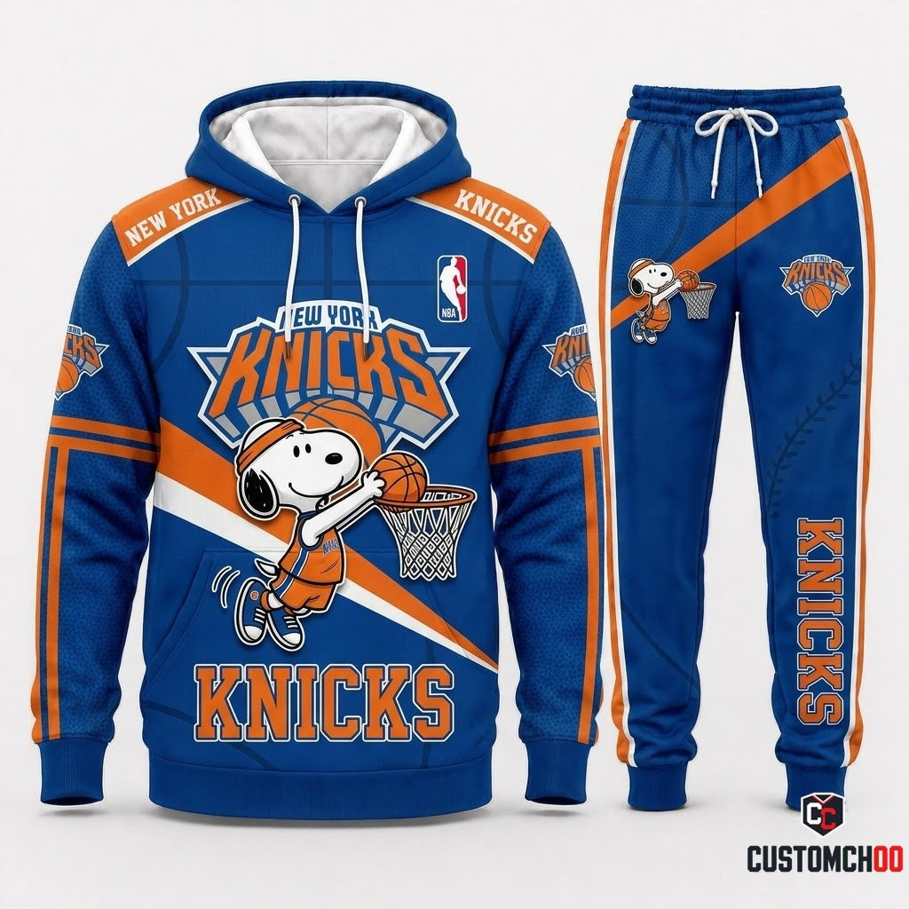 Snoopy NBA 30-Team Slam Dunk Edition Tracksuit Set - Hoodie & Jogger Pants - New York Knicks