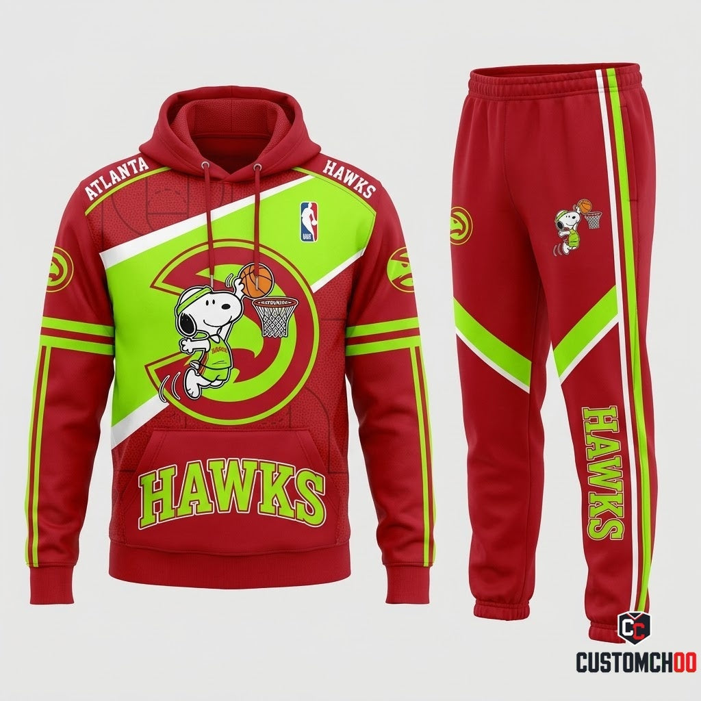 Snoopy NBA 30-Team Slam Dunk Edition Tracksuit Set - Hoodie & Jogger Pants - Atlanta Hawks