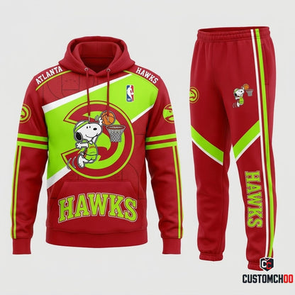 Snoopy NBA 30-Team Slam Dunk Edition Tracksuit Set - Hoodie & Jogger Pants - Atlanta Hawks