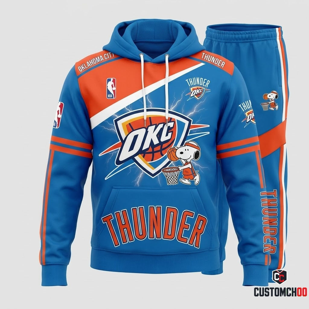 Snoopy NBA 30-Team Slam Dunk Edition Tracksuit Set - Hoodie & Jogger Pants - Oklahoma City Thunder