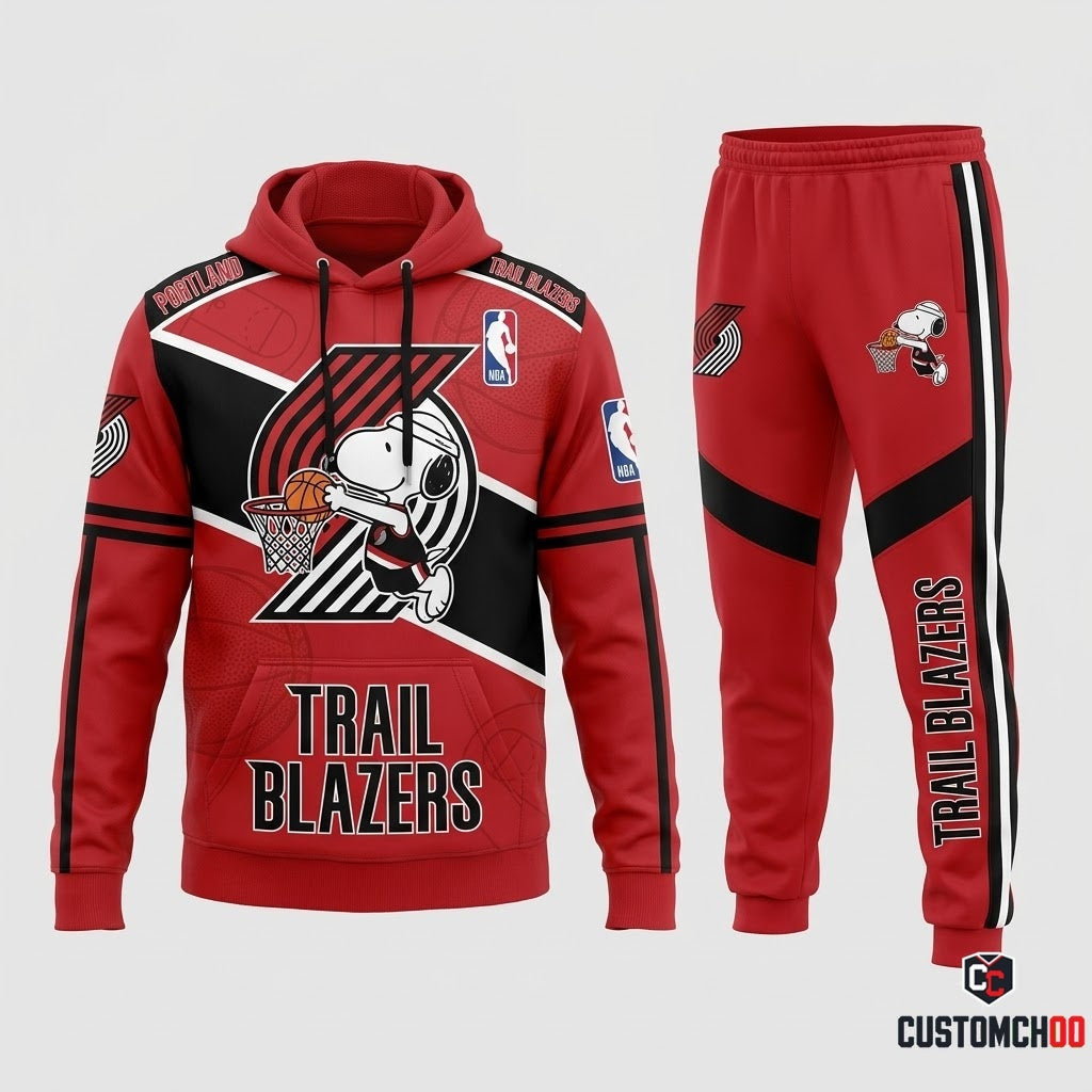 Snoopy NBA 30-Team Slam Dunk Edition Tracksuit Set - Hoodie & Jogger Pants - Portland Trail Blazers