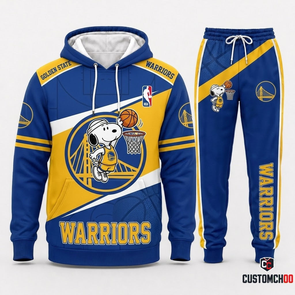 Snoopy NBA 30-Team Slam Dunk Edition Tracksuit Set - Hoodie & Jogger Pants - Golden State Warriors