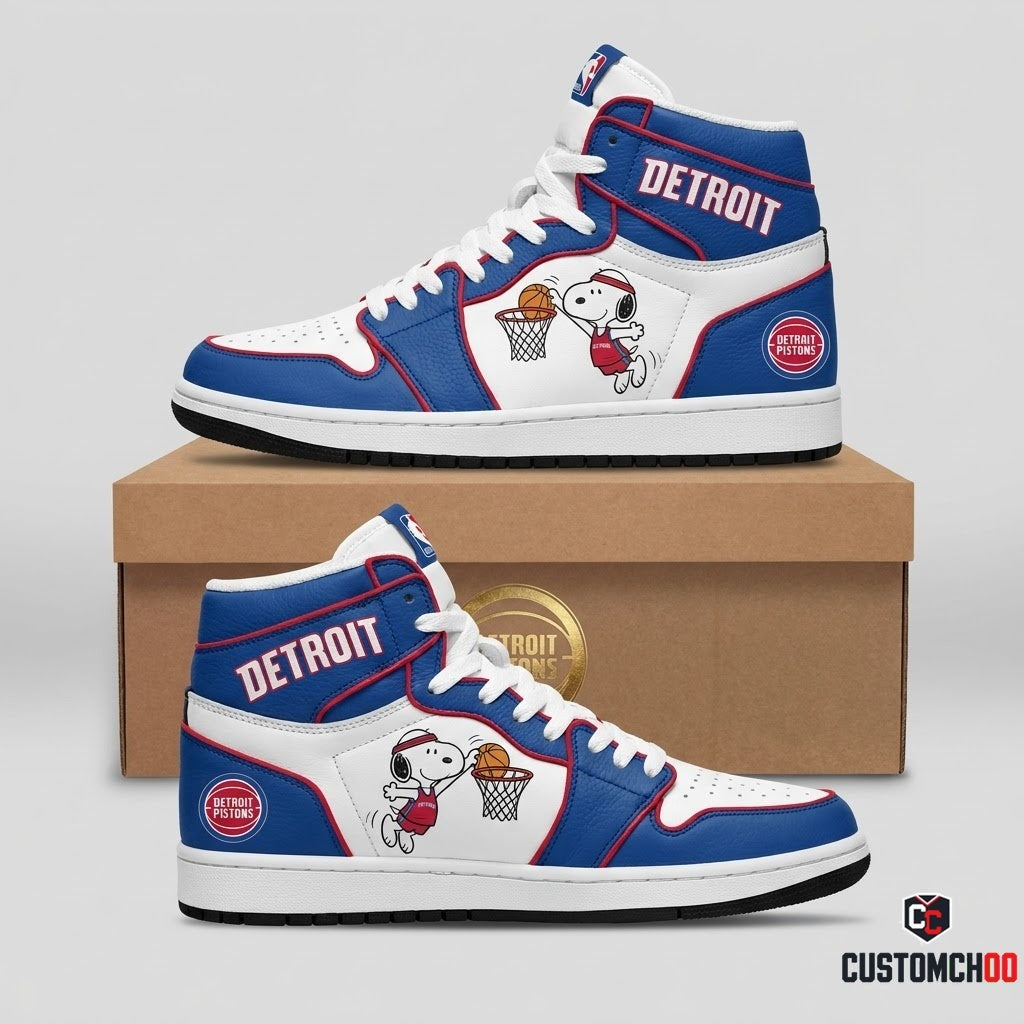 Snoopy NBA 30-Team Slam Dunk Edition Canvas High Top Sneakers - Detroit Pistons