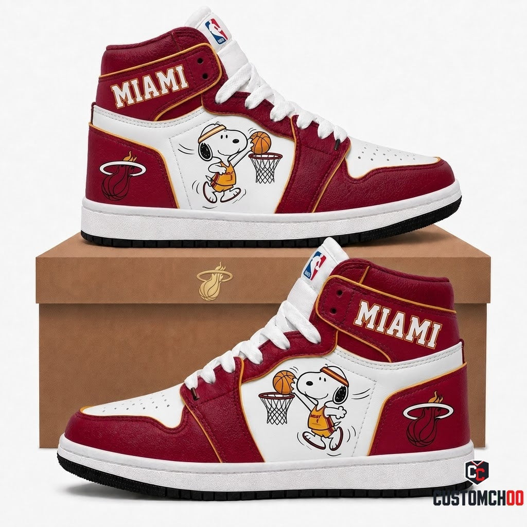 Snoopy NBA 30-Team Slam Dunk Edition Canvas High Top Sneakers - Miami Heat