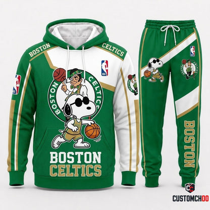 Snoopy NBA 30-Team Crossover Edition Tracksuit Set - Hoodie & Jogger Pants - Boston Celtics