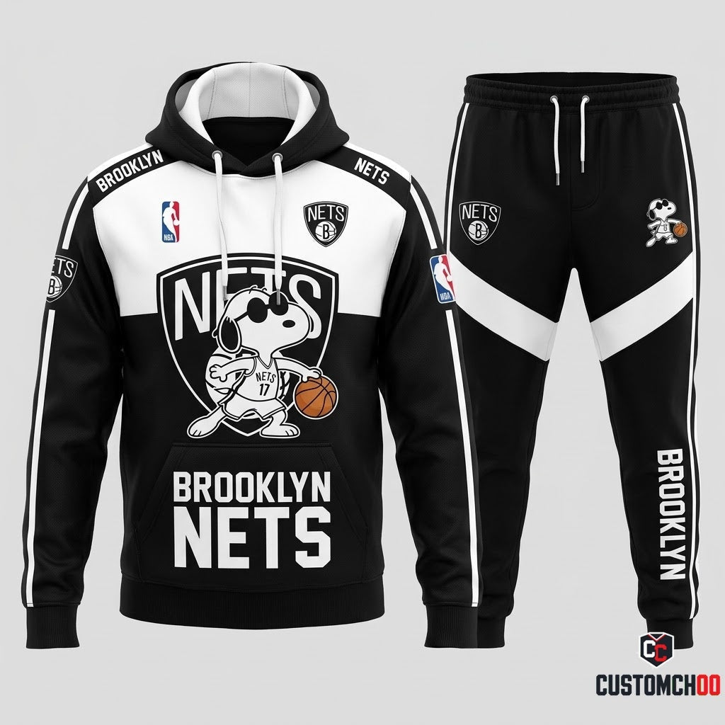 Snoopy NBA 30-Team Crossover Edition Tracksuit Set - Hoodie & Jogger Pants - Brooklyn Nets