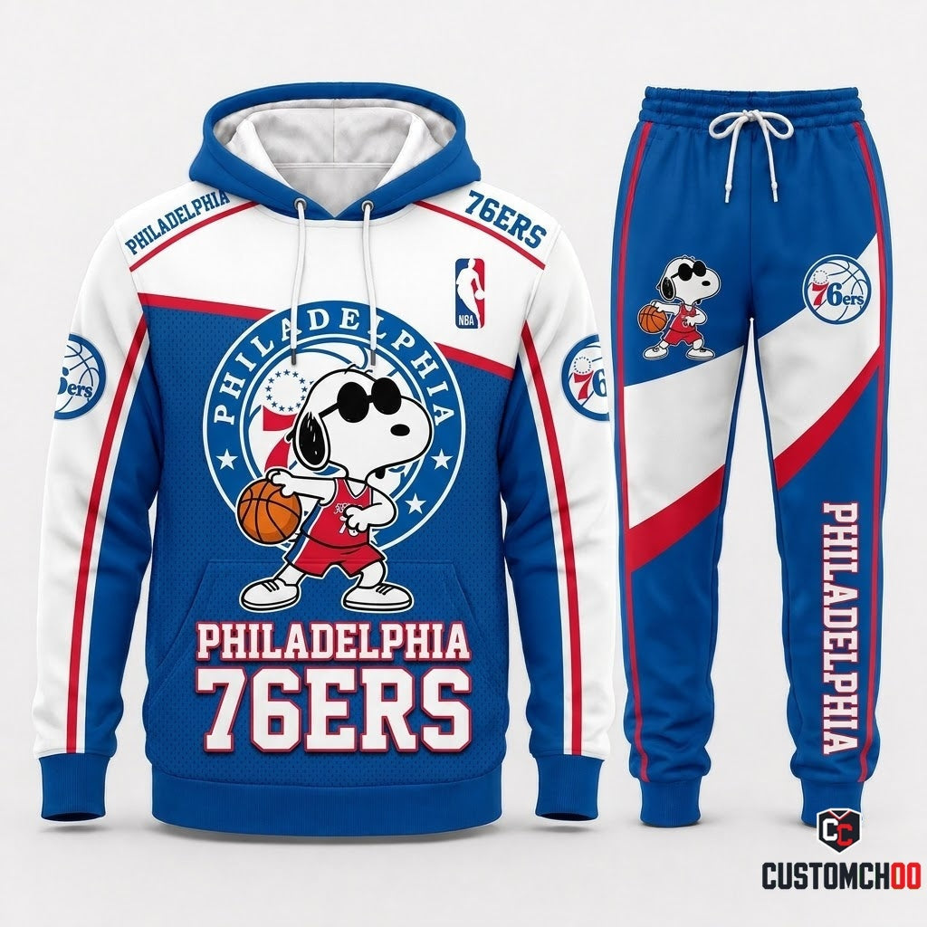 Snoopy NBA 30-Team Crossover Edition Tracksuit Set - Hoodie & Jogger Pants - Philadelphia 76ers
