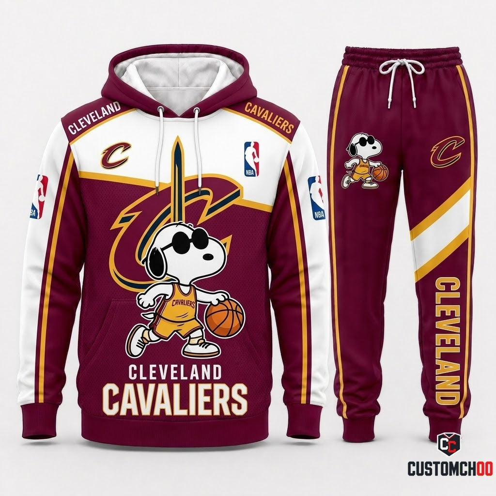 Snoopy NBA 30-Team Crossover Edition Tracksuit Set - Hoodie & Jogger Pants - Cleveland Cavaliers
