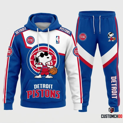 Snoopy NBA 30-Team Crossover Edition Tracksuit Set - Hoodie & Jogger Pants - Detroit Pistons