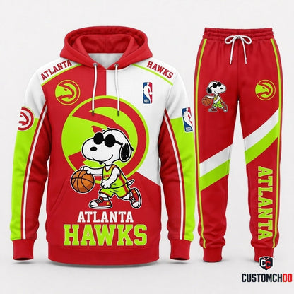 Snoopy NBA 30-Team Crossover Edition Tracksuit Set - Hoodie & Jogger Pants - Atlanta Hawks