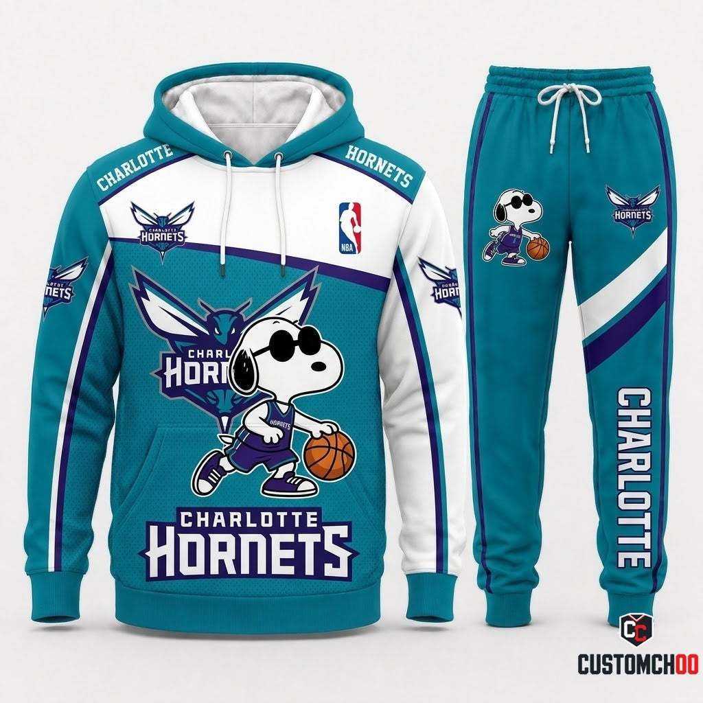 Snoopy NBA 30-Team Crossover Edition Tracksuit Set - Hoodie & Jogger Pants - Charlotte Hornets
