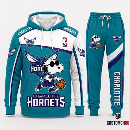 Snoopy NBA 30-Team Crossover Edition Tracksuit Set - Hoodie & Jogger Pants - Charlotte Hornets