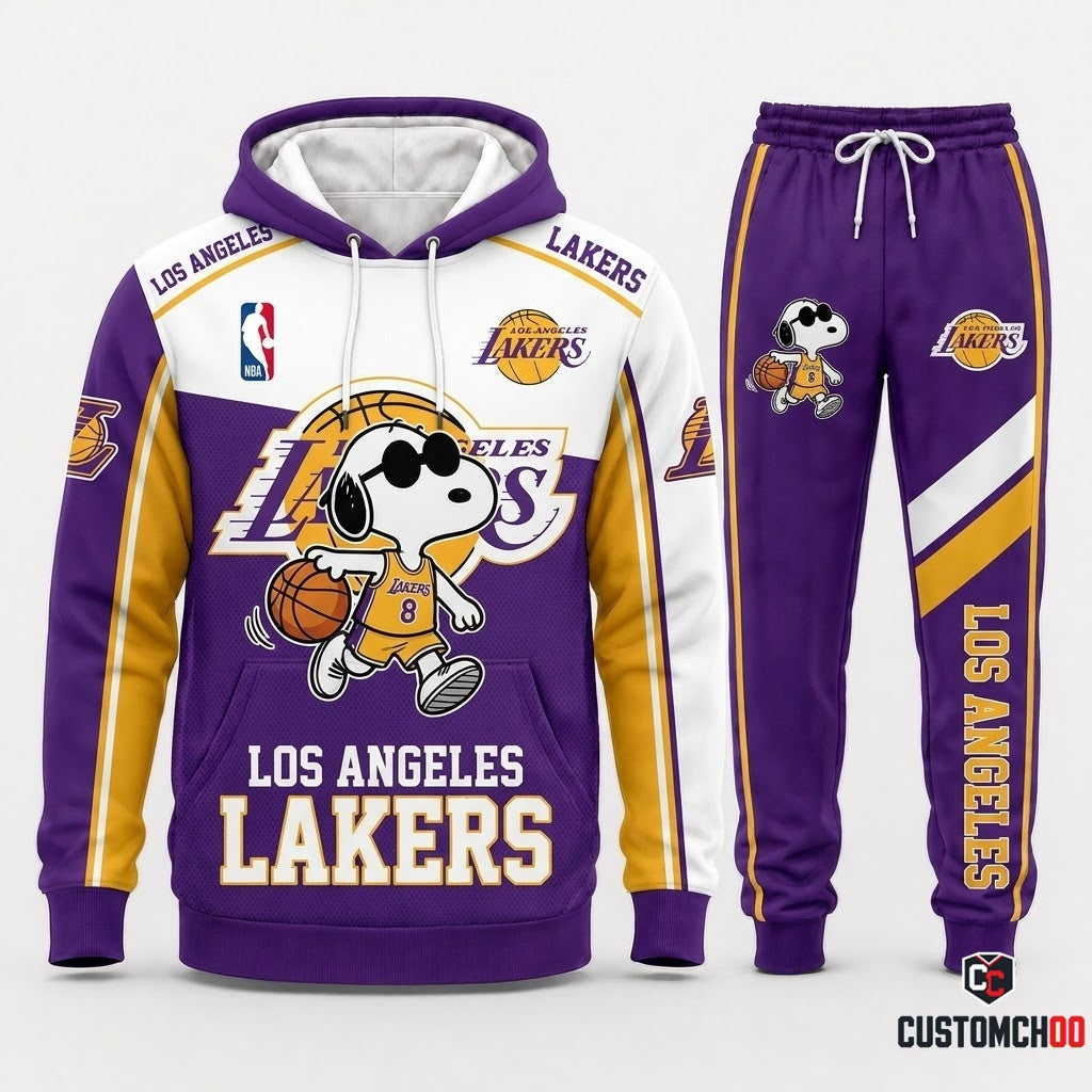 Snoopy NBA 30-Team Crossover Edition Tracksuit Set - Hoodie & Jogger Pants - Los Angeles Lakers