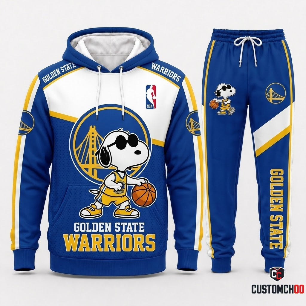 Snoopy NBA 30-Team Crossover Edition Tracksuit Set - Hoodie & Jogger Pants - Golden State Warriors