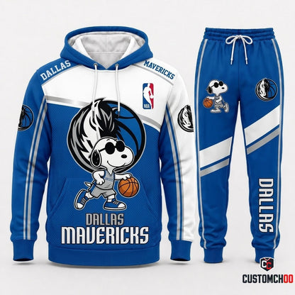 Snoopy NBA 30-Team Crossover Edition Tracksuit Set - Hoodie & Jogger Pants - Dallas Mavericks