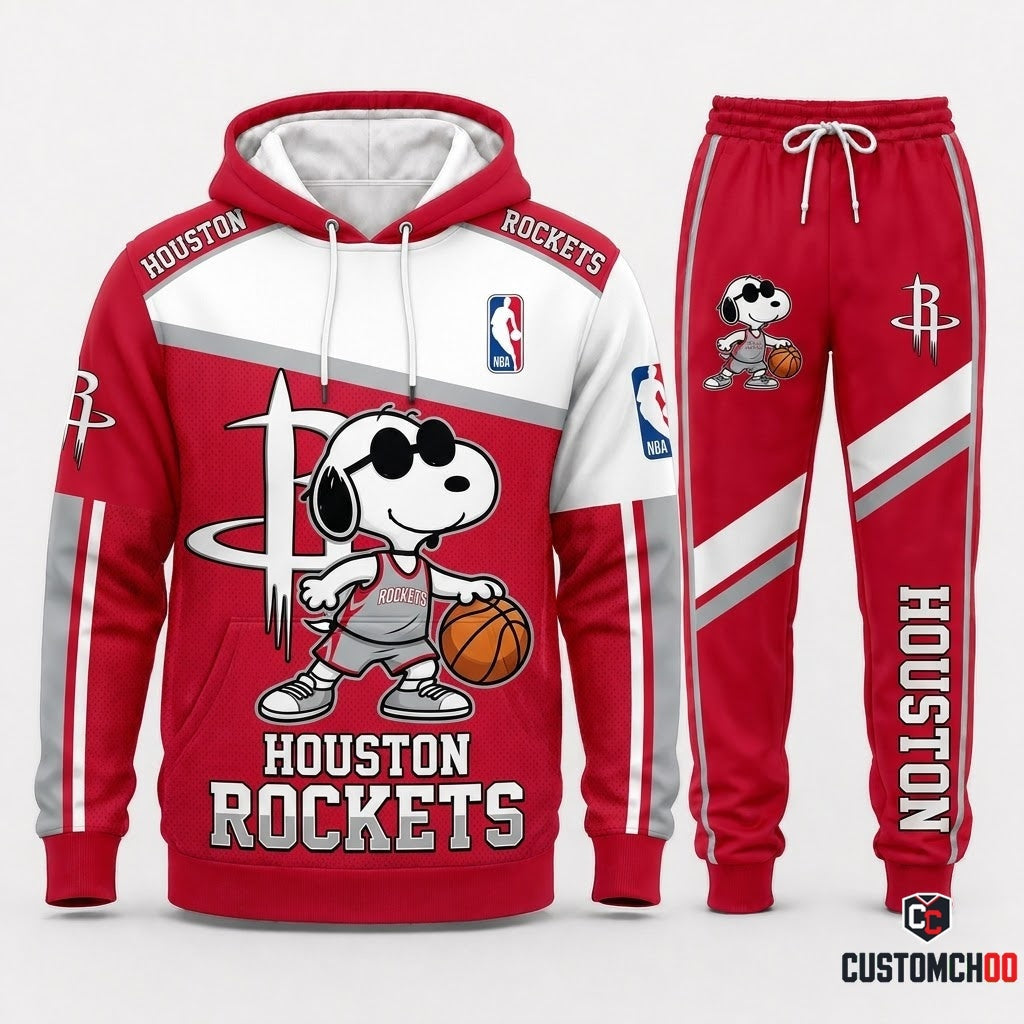 Snoopy NBA 30-Team Crossover Edition Tracksuit Set - Hoodie & Jogger Pants - Houston Rockets