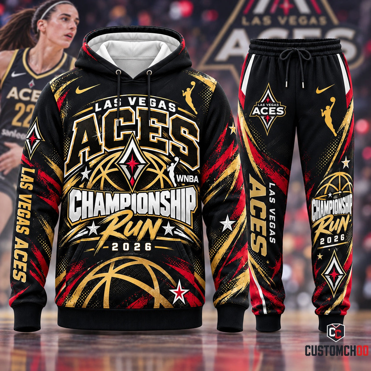 Las Vegas Aces 2026 World Champions hoodie and sweatpants fan set - front view