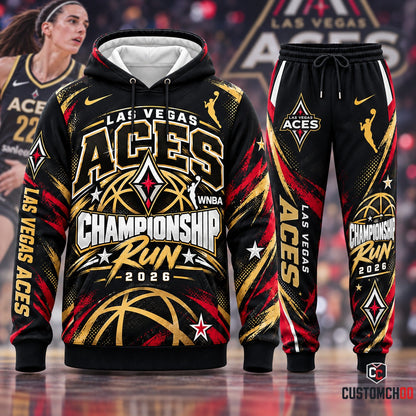 Las Vegas Aces 2026 World Champions hoodie and sweatpants fan set - front view