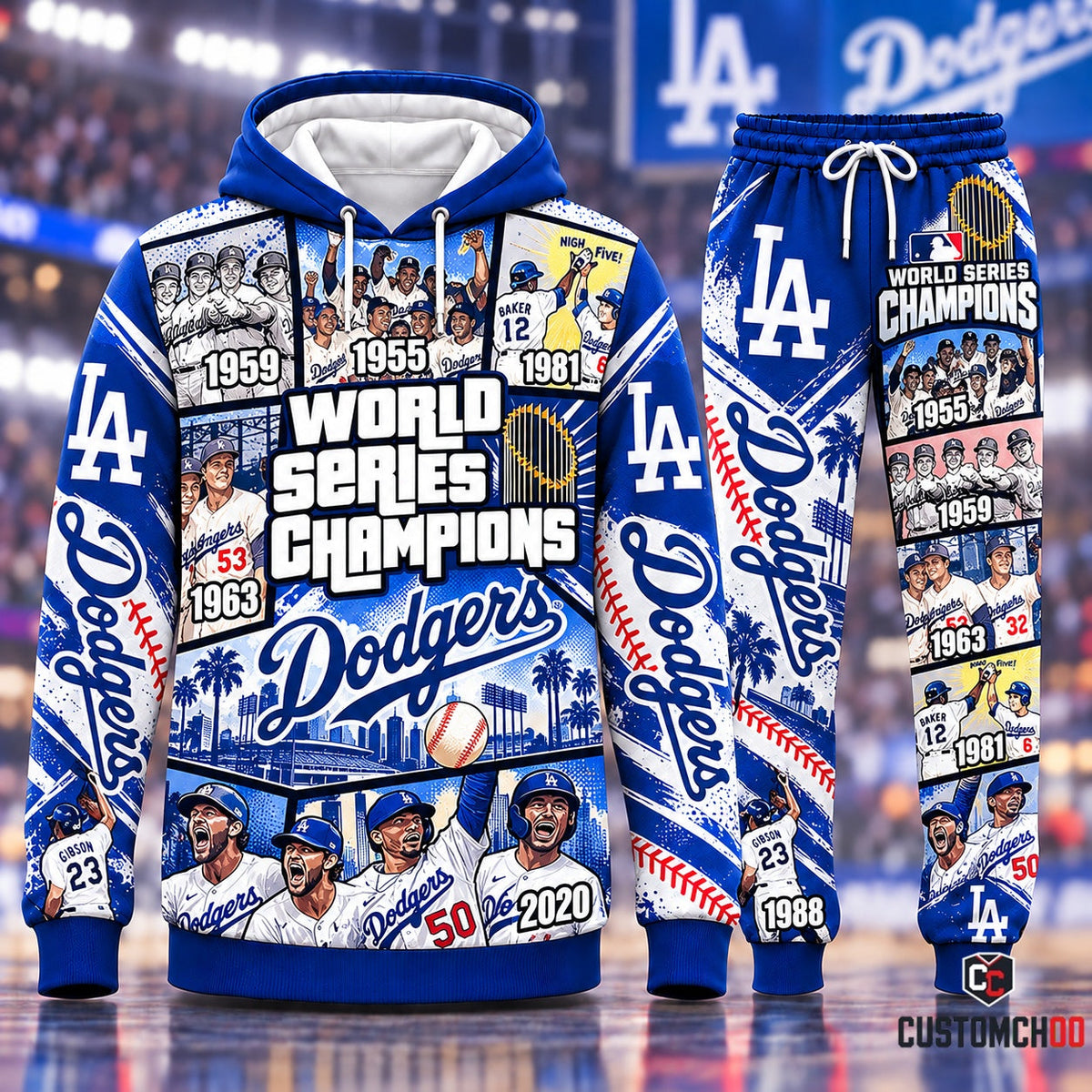 Los Angeles Dodgers World Series Champions Historic Legacy 1955-2020 Hoodie and Sweatpants Tracksuit Set