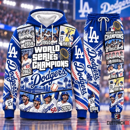 Los Angeles Dodgers World Series Champions Historic Legacy 1955-2020 Hoodie and Sweatpants Tracksuit Set