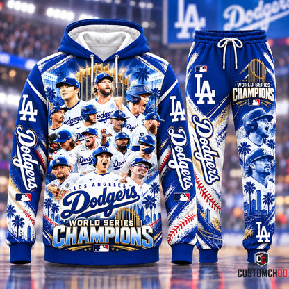 Los Angeles Dodgers World Series Champions Full Roster All-Stars Dynasty Pullover Hoodie and Sweatpants Set