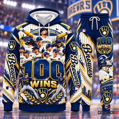 Milwaukee Brewers 100 Wins Historic Season Celebration Hoodie and Sweatpants Tracksuit Set