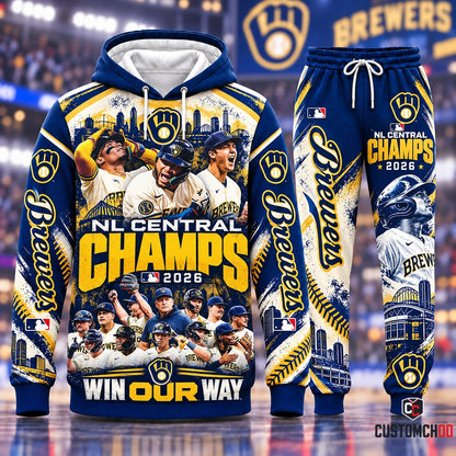 Milwaukee Brewers NL Central Division Champions 2026 Win Our Way Hoodie and Sweatpants Fan Set