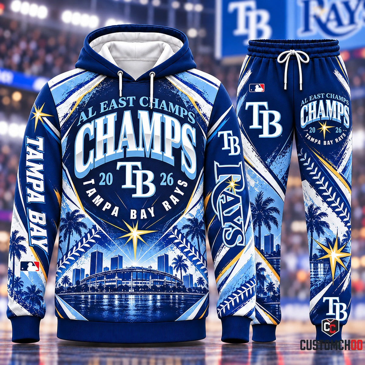Tampa Bay Rays AL East Champs Tropicana Field Waterfront Skyline Pullover Hoodie and Jogger Sweatpants Set