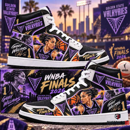 Gabby Williams #1 Golden State Valkyries WNBA Finals 2026 custom high top sneakers with signature and collector display shoebox - Style 02